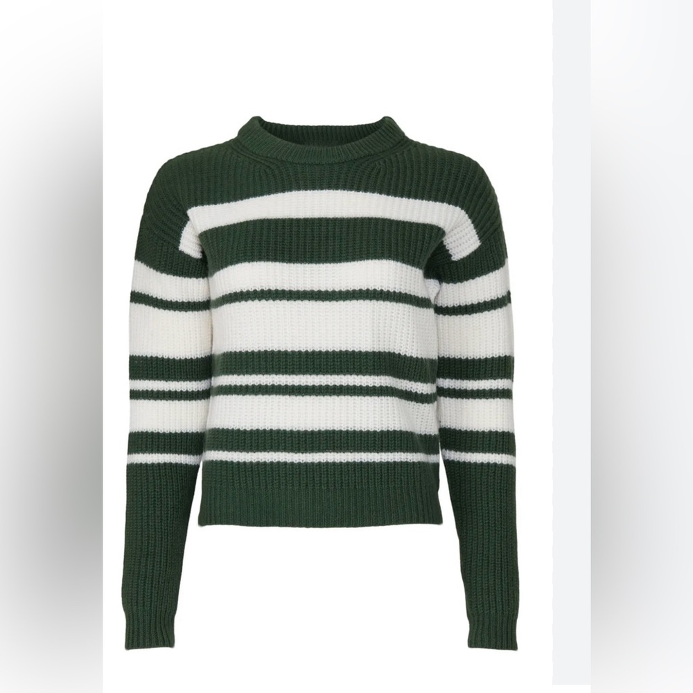 SIZE LARGE Veda Green and White Crew Neck Sweater